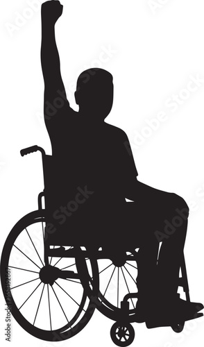 Empowerment Silhouette Wheelchair User Raising Fist Symbolizing Strength and Determination Graphic