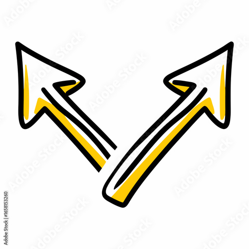 Two diverging arrows pointing in opposite directions  