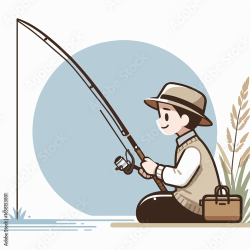 vector illustration of a person fishing 
