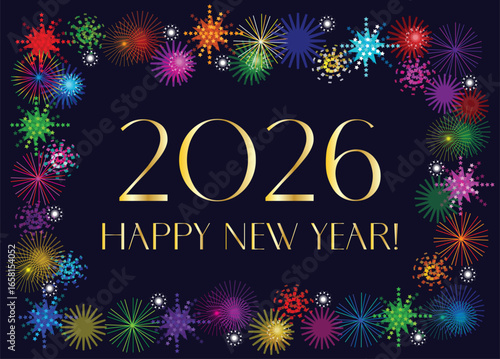 new years eve 2026 graphic with fireworks frame