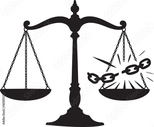 Scales of Justice with Broken Chains Symbolizing Freedom and Equality Under the Law