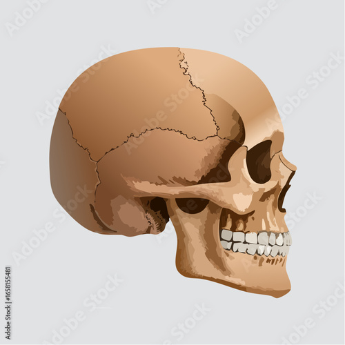 Detailed Vector Illustration of a Human Skull in Profile View Medical and Anatomical Study