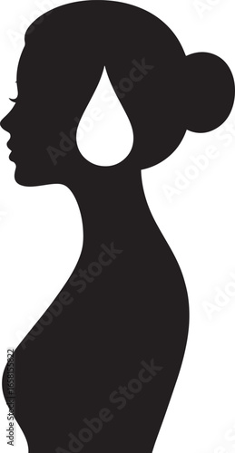 Silhouette of a Woman with a Tear Drop Grief and Sorrow Illustration Profile View