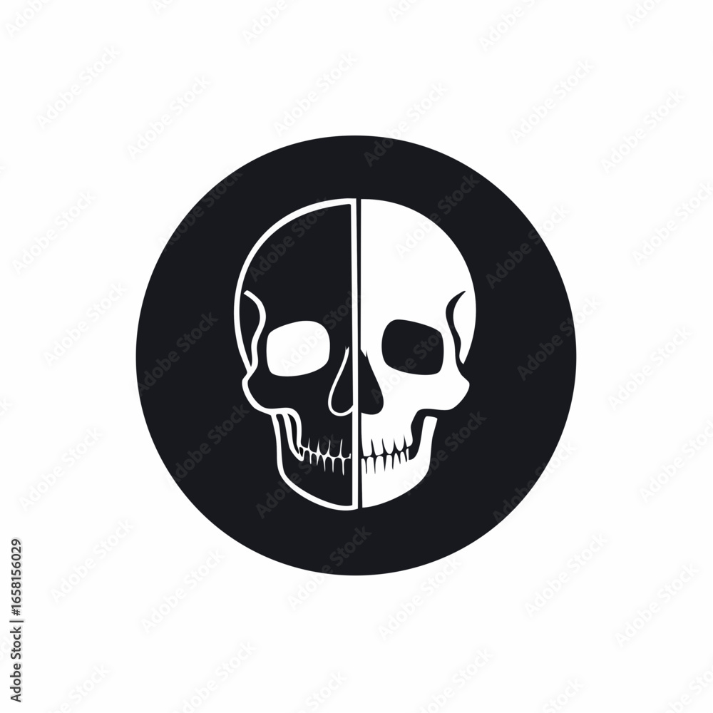 Fototapeta premium Minimalist Black and White Skull Icon A Symbol of Duality and the Macabre