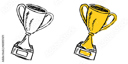 Grunge sketch trophy vector for victory, achievement, and awards with a raw, artistic feel. Great for illustrating success, competition, and creative concepts.