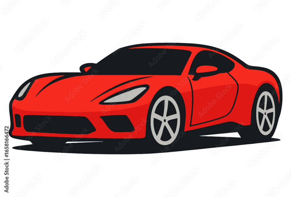 Fototapeta premium Red sports car side view in modern cartoon style illustration