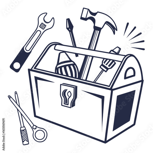 Toolbox with assorted hand tools illustration