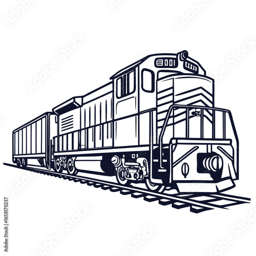 Train Locomotive and Freight Car Illustration