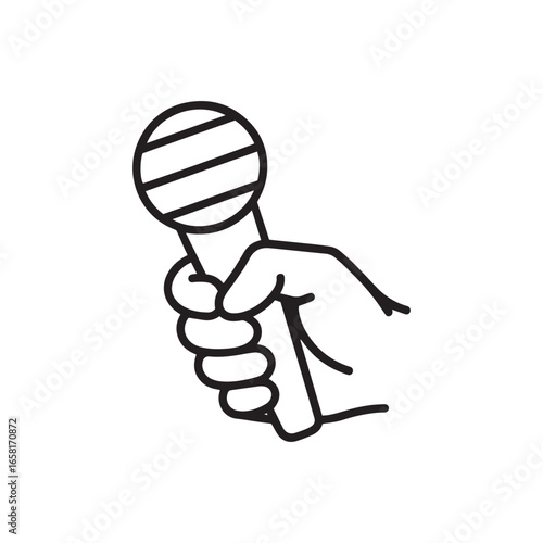 Hand Holding Microphone Icon – Music, Speech, Podcasting & Broadcasting Line Art