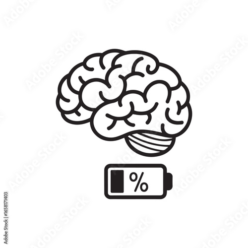 Low Brain Power Icon – Mental Fatigue or Energy Depletion Symbol