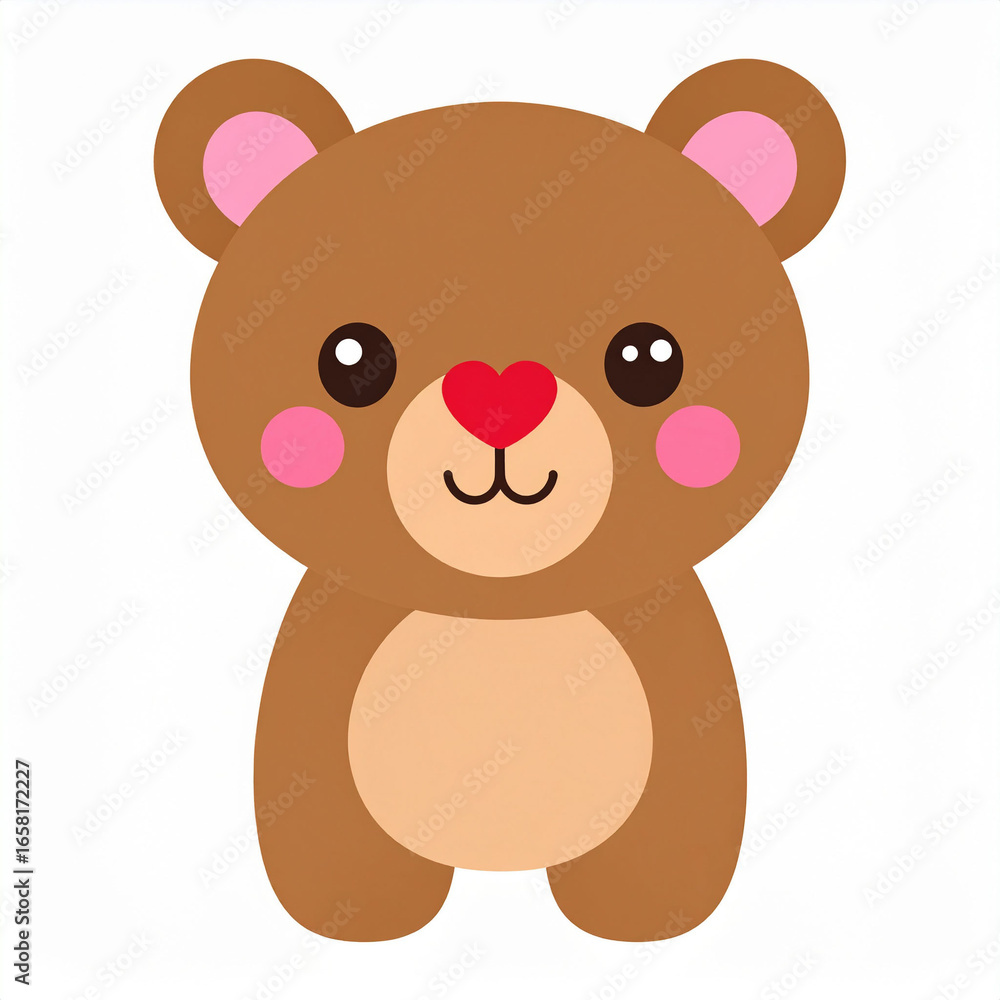 Obraz premium an adorable cartoon of a teddy bear with pink lips and a heart shaped nose, giving it a playful and friendly appearance.