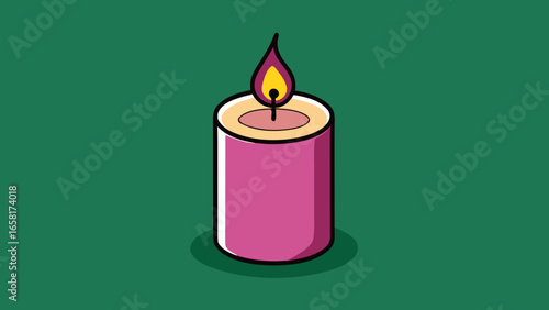 Fragrant scented pink candle for home decoration and ambient lighting dark green pink background vector illustration.