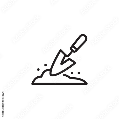 Trowel digging soil line icon