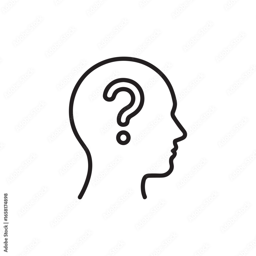 Confusion icon with head and question mark Confusion icon with head and question mark
