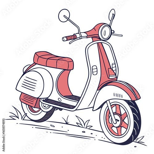 Vintage Scooter Illustration on White Background