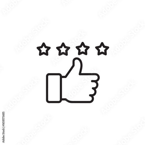 Five star rating icon with thumbs up