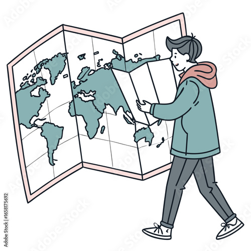 Man Studying World Map Illustration