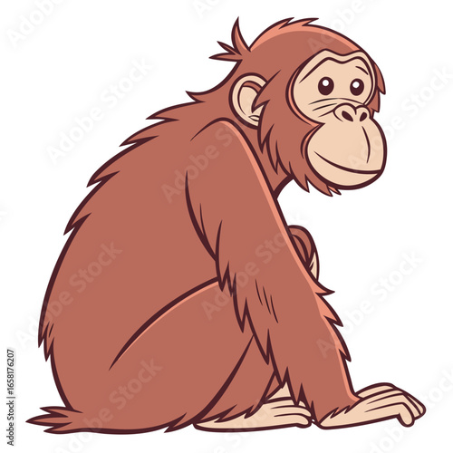 Cute cartoon orangutan sitting down