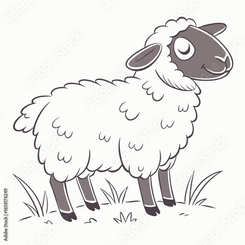 Cute Fluffy Sheep Standing on Green Grass
