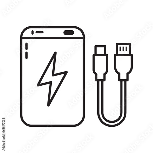 Power bank icon with charging cable and lightning bolt