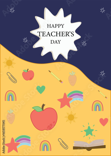 Print Happy teacher's day  mobile  wallpaper ,card  illustration  background ,  stories, social media poster student and teacher background Creative concept of   Abstract Shapes Background for  banner