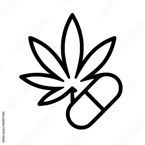 Cannabis leaf and capsule icon, representing alternative medicine and wellness solutions
