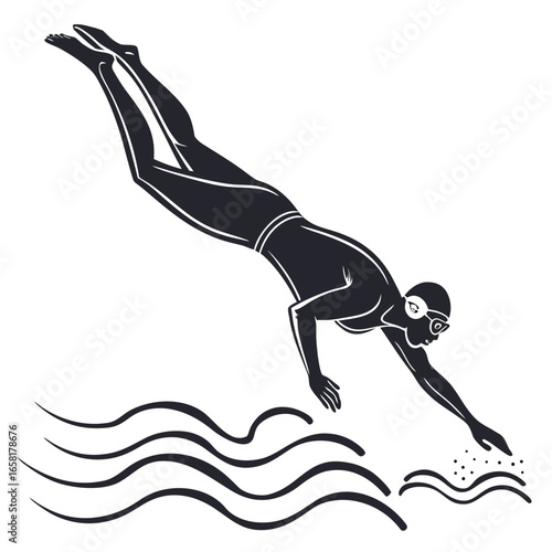 Retro Illustration of a Swimmer Diving