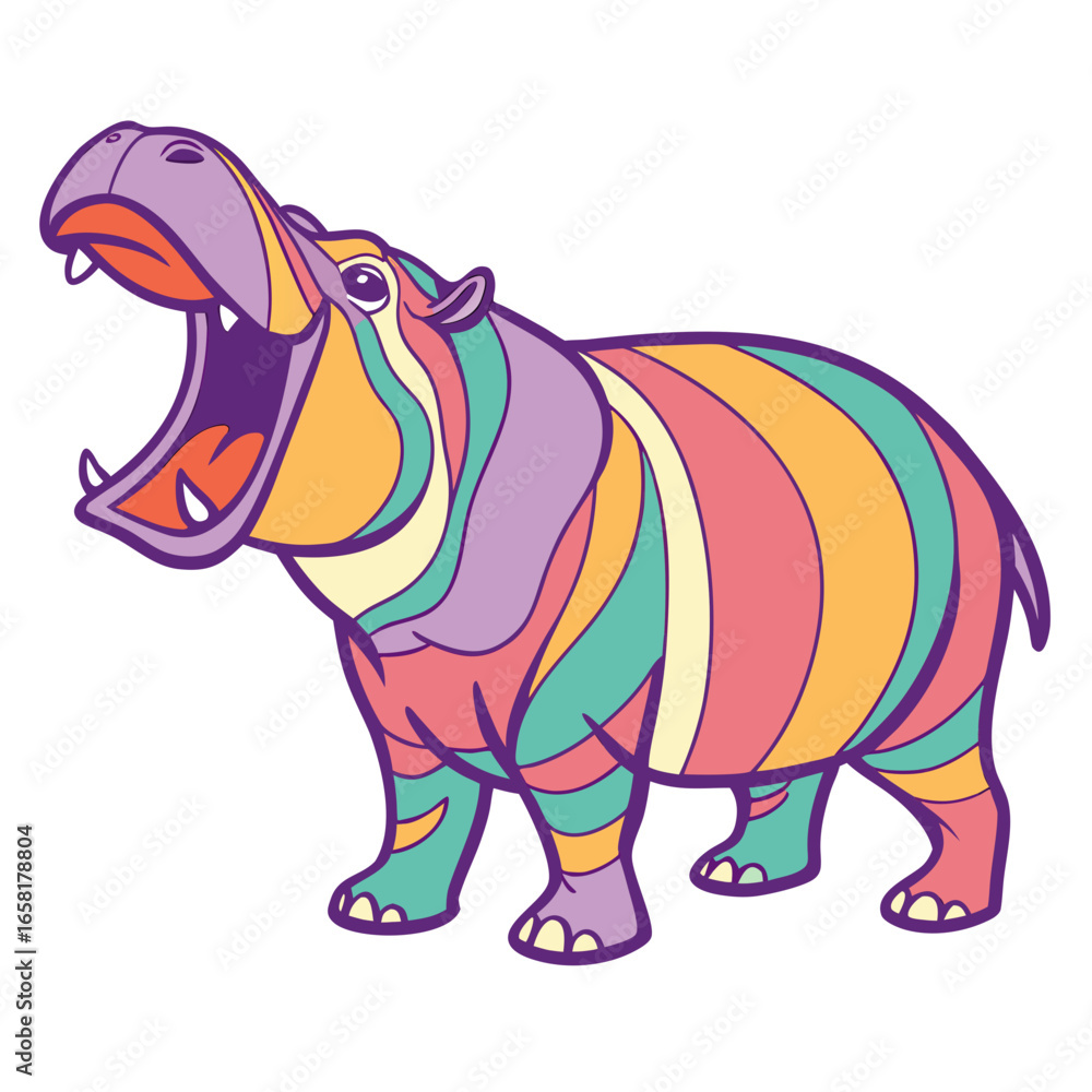 Fototapeta premium Rainbow Hippo Illustration