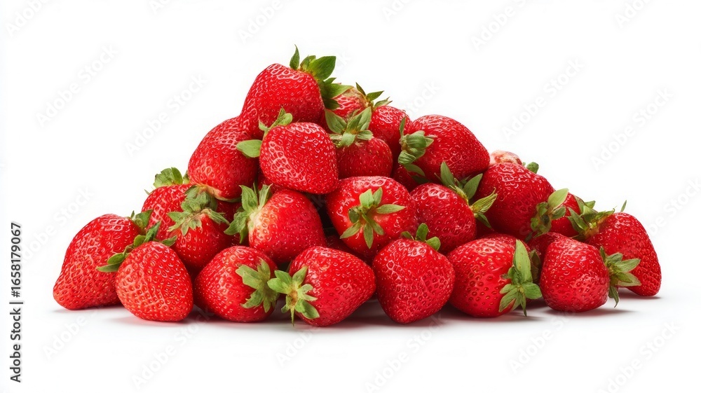 Fresh strawberries piled on white background. AI image Fresh strawberries piled on white background. AI image