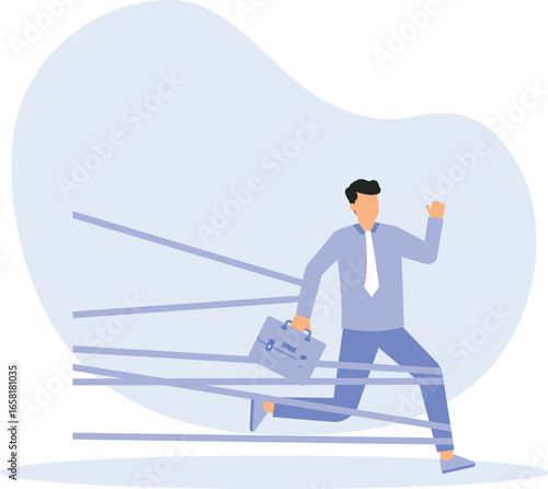 Business difficulty or struggle with career, limitation and trap or challenge to overcome to success concept