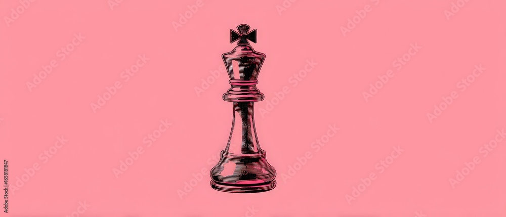 Obraz premium Engraved chess king piece on pink background Concept of strategy, leadership, and power in a minimalist design