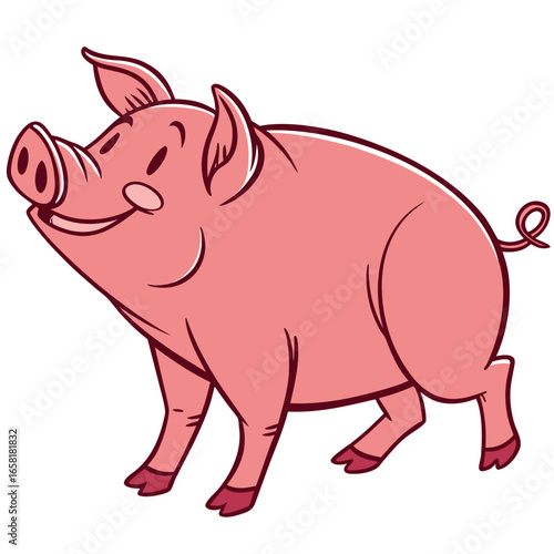 Happy Cartoon Pig Standing and Smiling