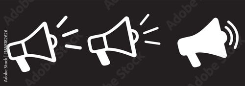 A black megaphone silhouette design icon logo illustration isolated on white background