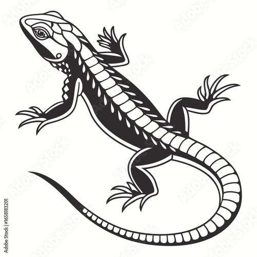 Stylized black and white lizard art