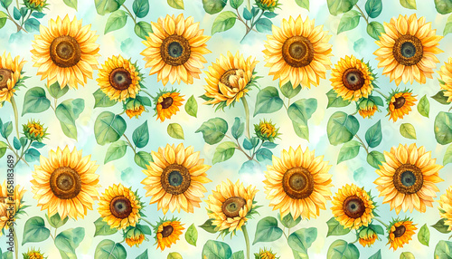 Watercolor Sunflower Seamless Pattern Design