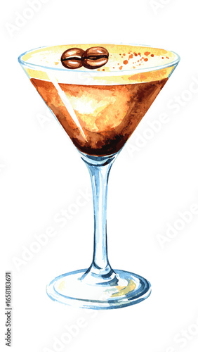 Watercolor Illustration of Espresso Martini Cocktail