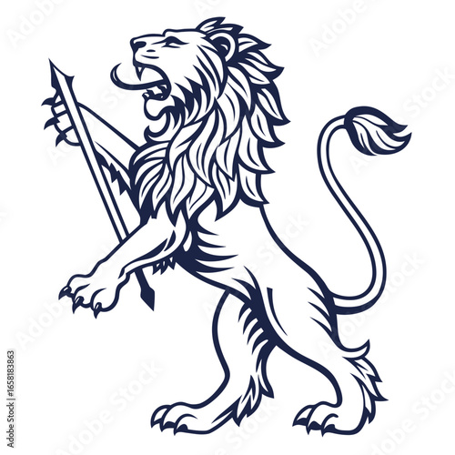 Heraldic Lion With Sword Illustration