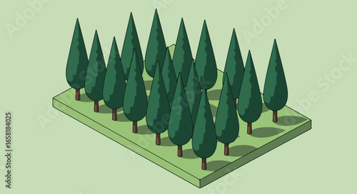 Isometric cartoon trees on a grass surface, ideal for game backgrounds