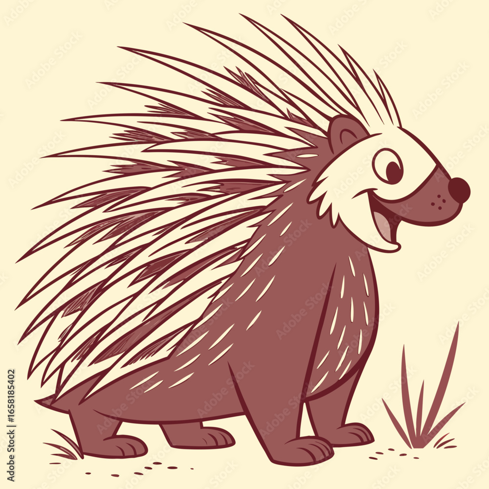 Fototapeta premium Happy Cartoon Porcupine Illustration