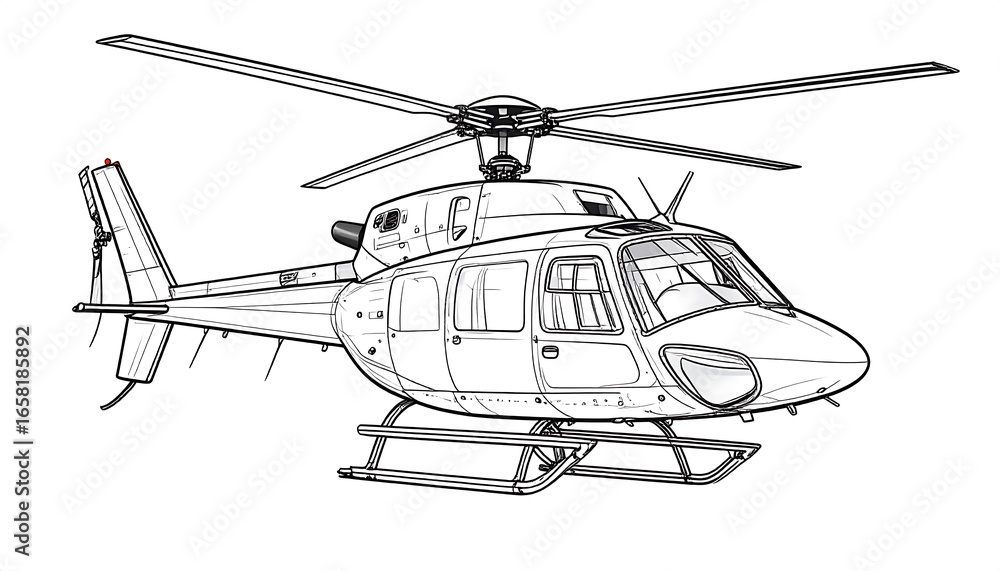 Fototapeta premium Detailed line drawing of a helicopter (1)