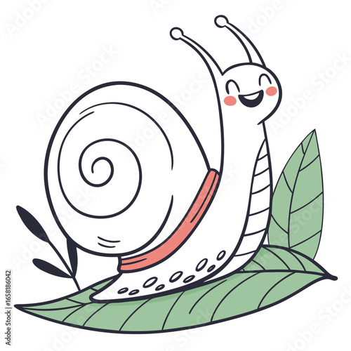 Cute Smiling Snail On A Fresh Leaf