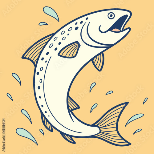 Happy Leaping Salmon Illustration