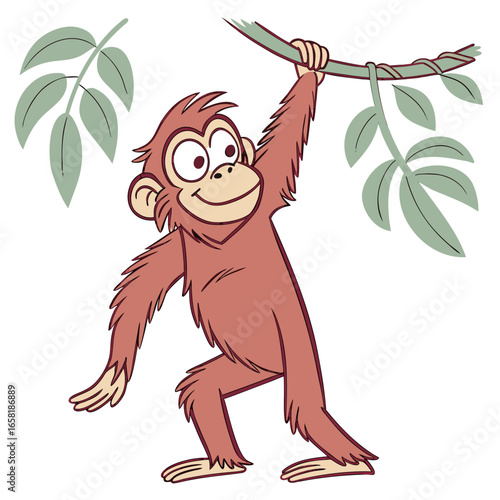 Playful cartoon monkey on a vine