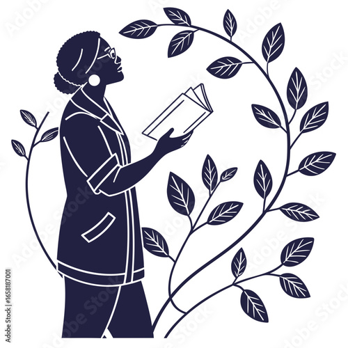 Woman Reading Book Surrounded By Foliage