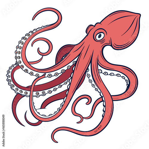 Cartoon Red Octopus Illustration