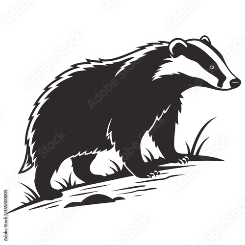 Badger illustration with grass and dirt