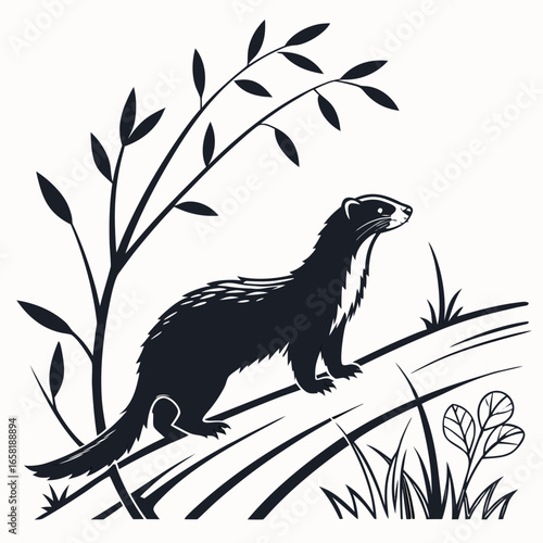 Graceful Ferret in Woodland Silhouette