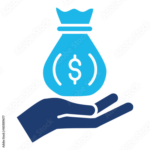Revenue Icon In Blue Monochrome Flat Design, Vector Illustration