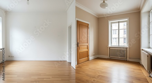 Wallpaper Mural Before and after renovation of an empty room with wooden floors interior Torontodigital.ca