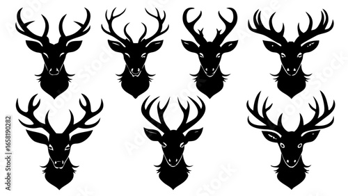 deer head silhouette vector set,deer head icon set